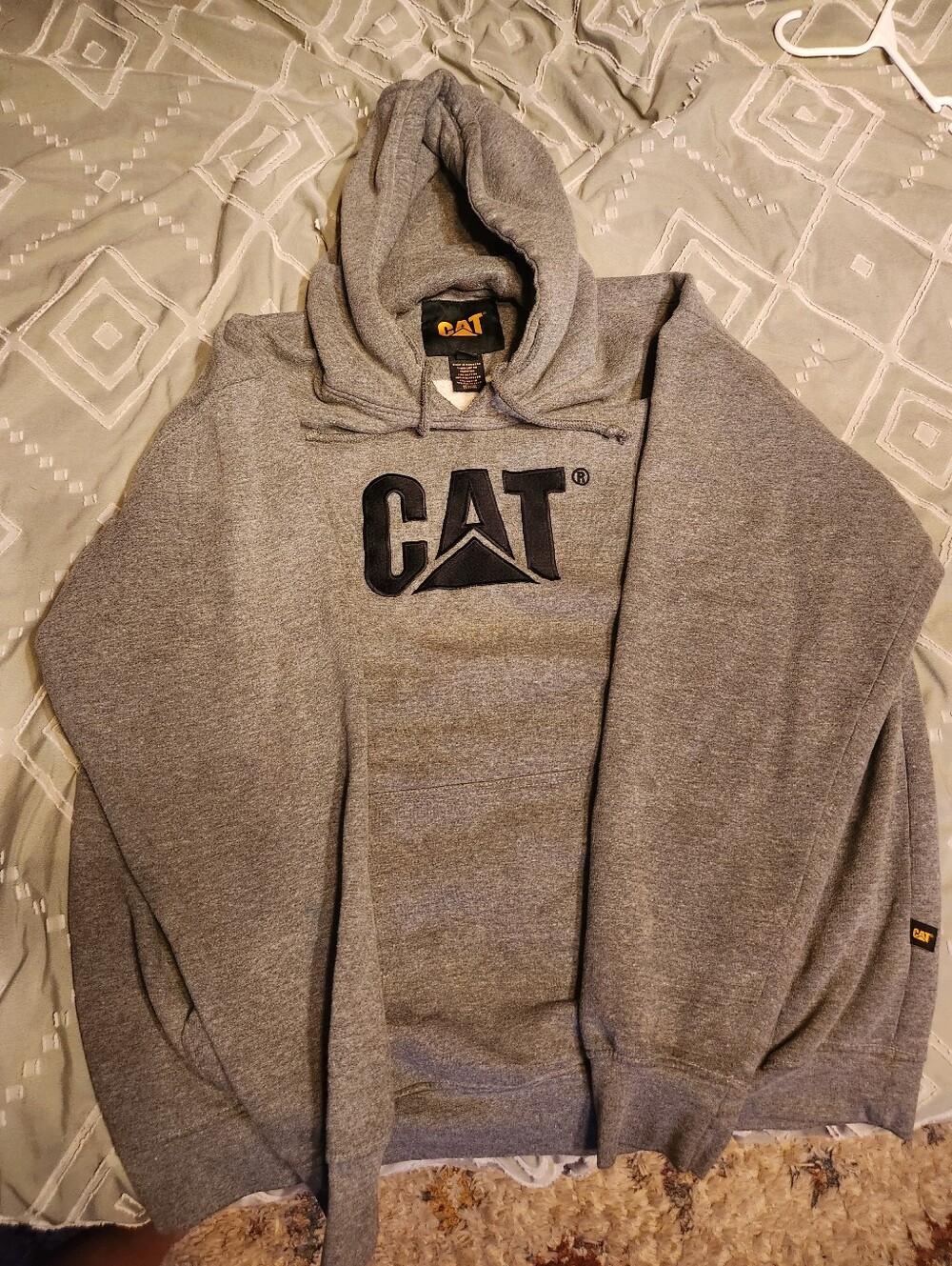 Men's Gray Caterpillar Hoodie - Comfortable Workwear Sweatshirt 2xl